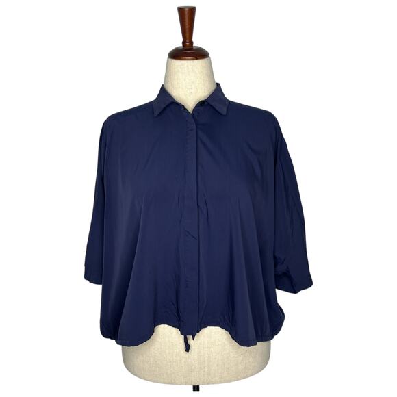 P. Taylor Tops - P. Taylor Women's Blouse M Blue Cropped Button Down Boxy Drawstring Dolman